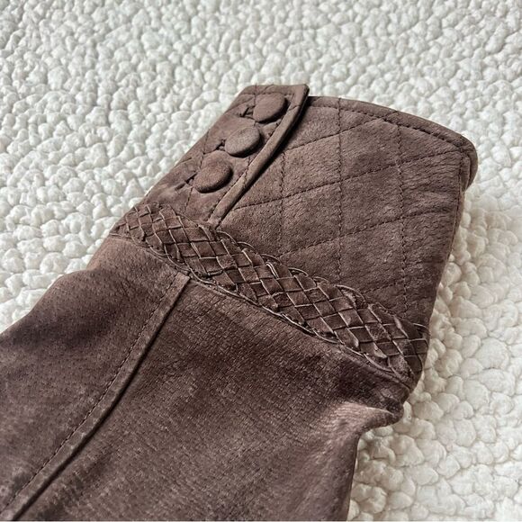 Bradley Bayou Suede Leather Collarless Braided Full Zip Mocha Jacket SZ XL - Picture 14 of 15